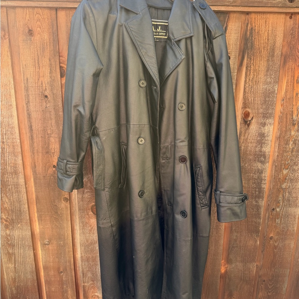 AJ Black genuine Leather double breasted trench coat jacket size large